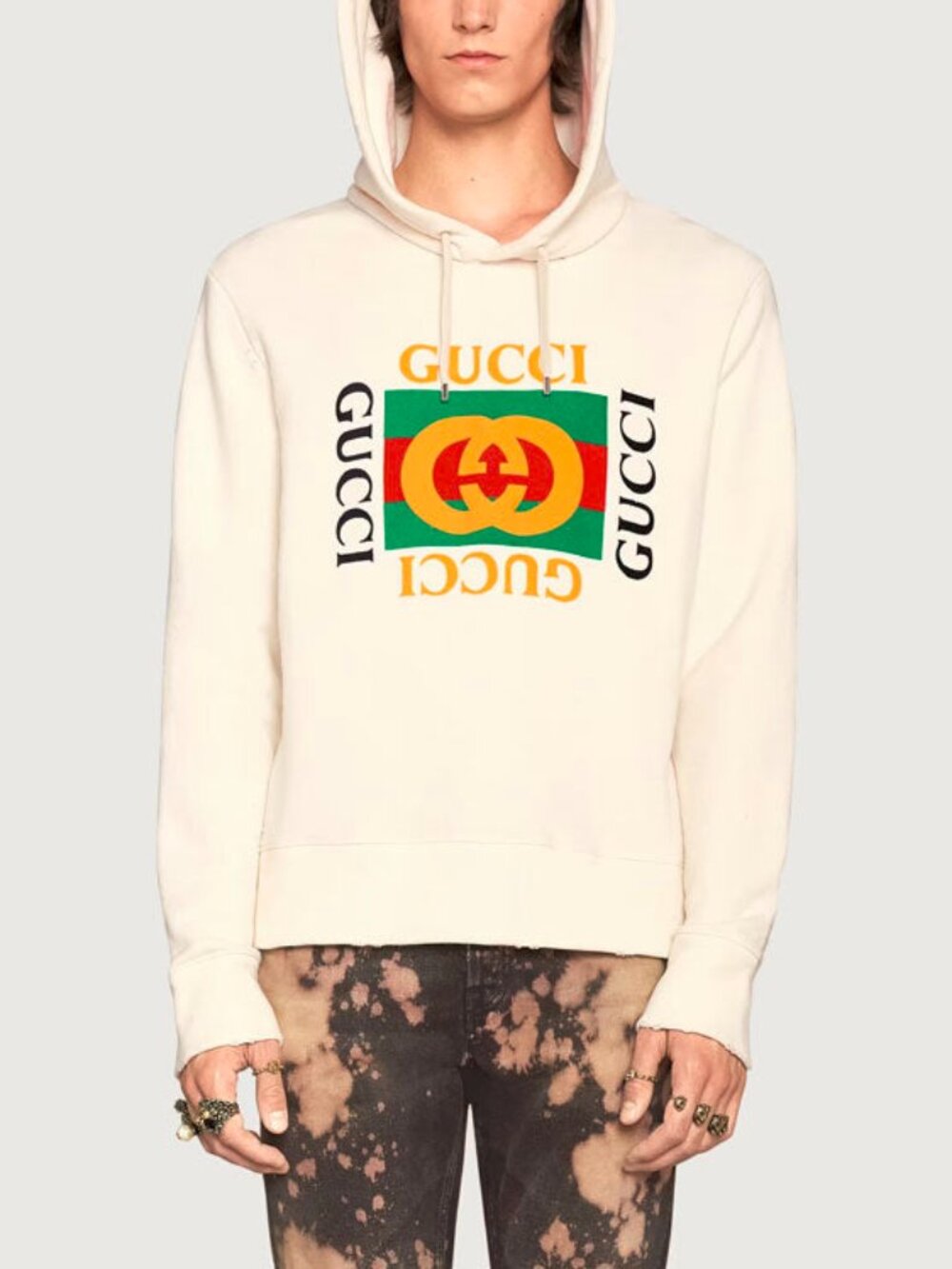 Gucci Off-White Cotton French-Terry Logo-Graphic Hoodie